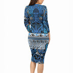 Aotearoa Iwi Ngati Porou Long Sleeve Bodycon Dress Maori Wharenui House Tribal Pattern