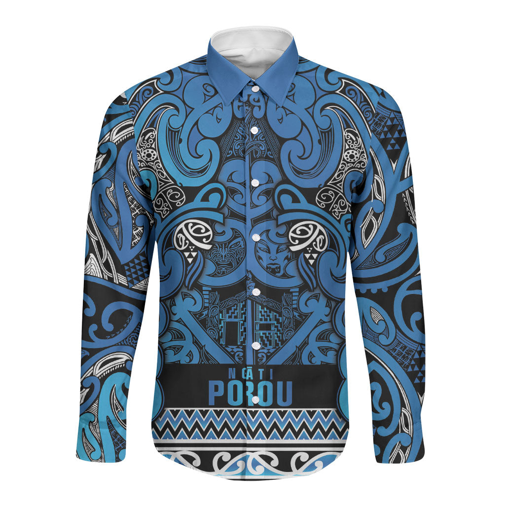 Aotearoa Iwi Ngati Porou Long Sleeve Button Shirt Maori Wharenui House Tribal Pattern