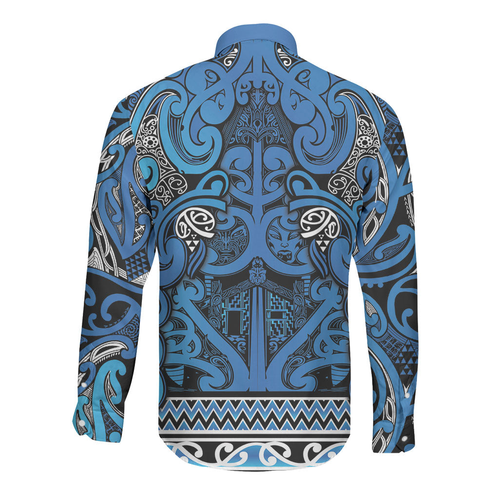 Aotearoa Iwi Ngati Porou Long Sleeve Button Shirt Maori Wharenui House Tribal Pattern