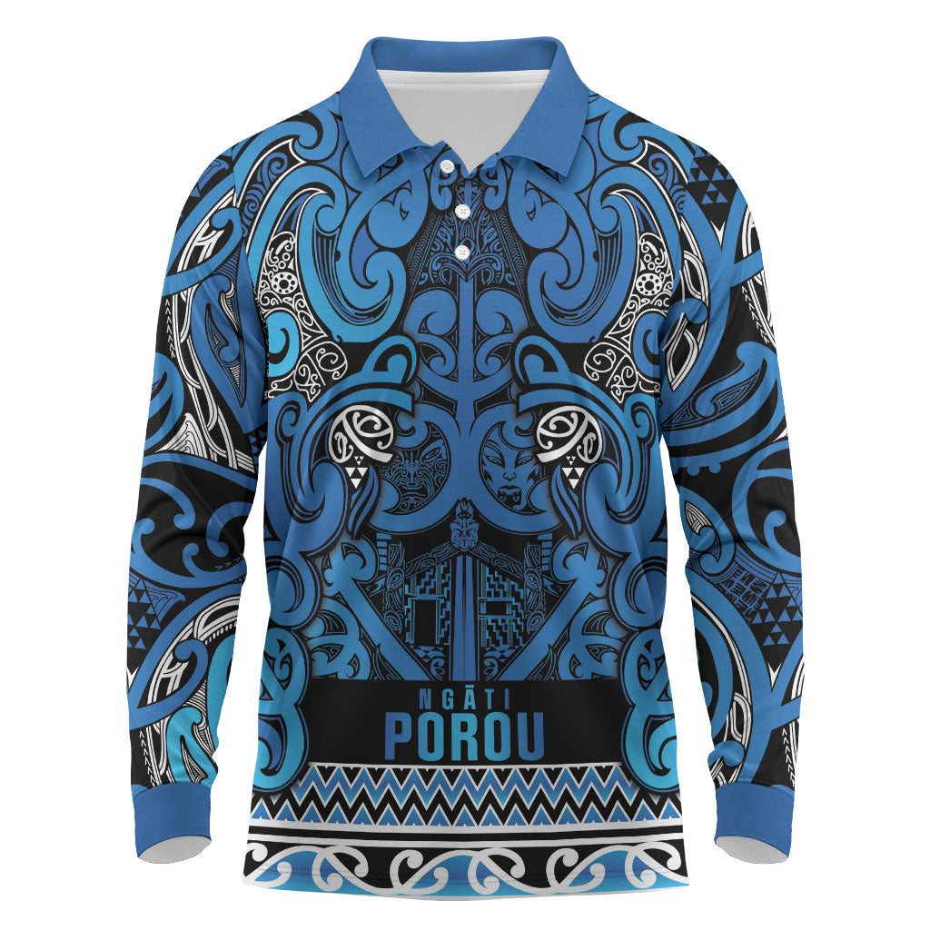 Aotearoa Iwi Ngati Porou Long Sleeve Polo Shirt Maori Wharenui House Tribal Pattern