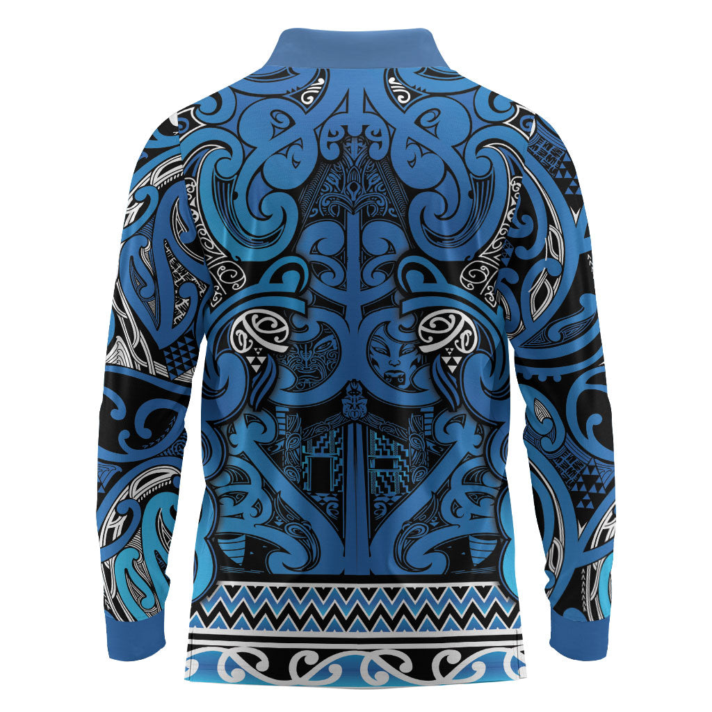 Aotearoa Iwi Ngati Porou Long Sleeve Polo Shirt Maori Wharenui House Tribal Pattern
