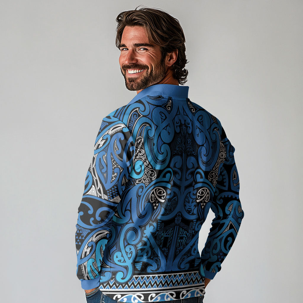 Aotearoa Iwi Ngati Porou Long Sleeve Polo Shirt Maori Wharenui House Tribal Pattern
