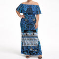 Aotearoa Iwi Ngati Porou Off Shoulder Maxi Dress Maori Wharenui House Tribal Pattern