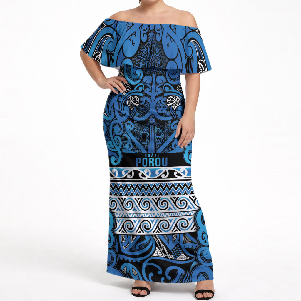 Aotearoa Iwi Ngati Porou Off Shoulder Maxi Dress Maori Wharenui House Tribal Pattern
