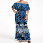 Aotearoa Iwi Ngati Porou Off Shoulder Maxi Dress Maori Wharenui House Tribal Pattern