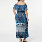Aotearoa Iwi Ngati Porou Off Shoulder Maxi Dress Maori Wharenui House Tribal Pattern