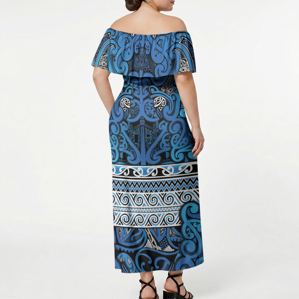 Aotearoa Iwi Ngati Porou Off Shoulder Maxi Dress Maori Wharenui House Tribal Pattern