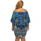 Aotearoa Iwi Ngati Porou Off Shoulder Short Dress Maori Wharenui House Tribal Pattern