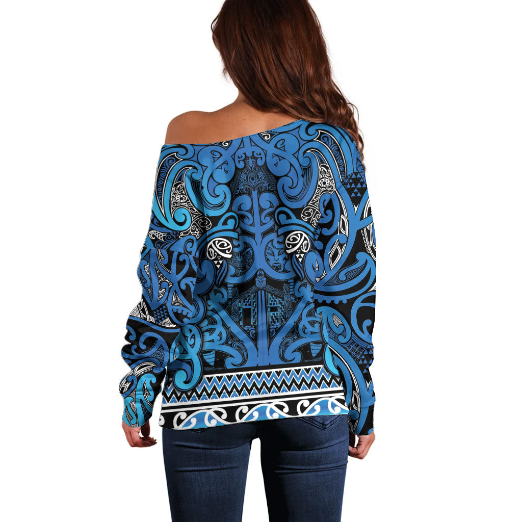 Aotearoa Iwi Ngati Porou Off Shoulder Sweater Maori Wharenui House Tribal Pattern