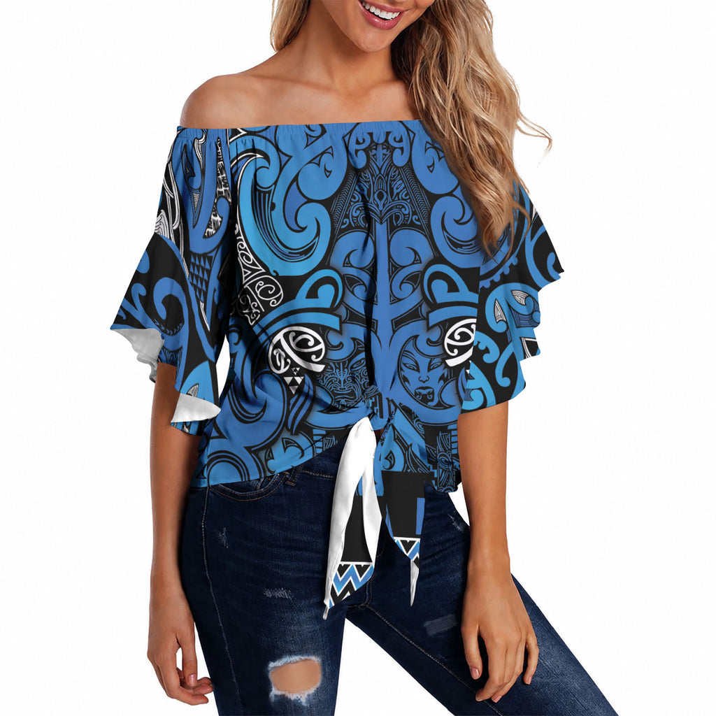 Aotearoa Iwi Ngati Porou Off Shoulder Wrap Waist Top Maori Wharenui House Tribal Pattern