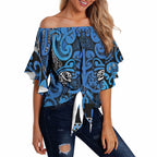 Aotearoa Iwi Ngati Porou Off Shoulder Wrap Waist Top Maori Wharenui House Tribal Pattern