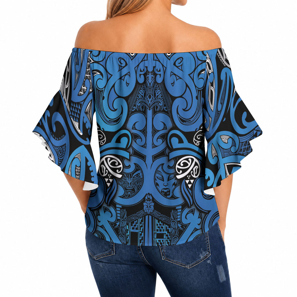 Aotearoa Iwi Ngati Porou Off Shoulder Wrap Waist Top Maori Wharenui House Tribal Pattern