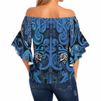 Aotearoa Iwi Ngati Porou Off Shoulder Wrap Waist Top Maori Wharenui House Tribal Pattern