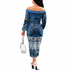Aotearoa Iwi Ngati Porou Off The Shoulder Long Sleeve Dress Maori Wharenui House Tribal Pattern