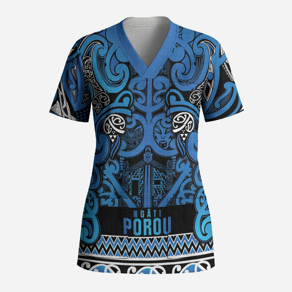 Aotearoa Iwi Ngati Porou Scrub Top Maori Wharenui House Tribal Pattern