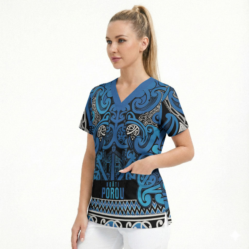Aotearoa Iwi Ngati Porou Scrub Top Maori Wharenui House Tribal Pattern
