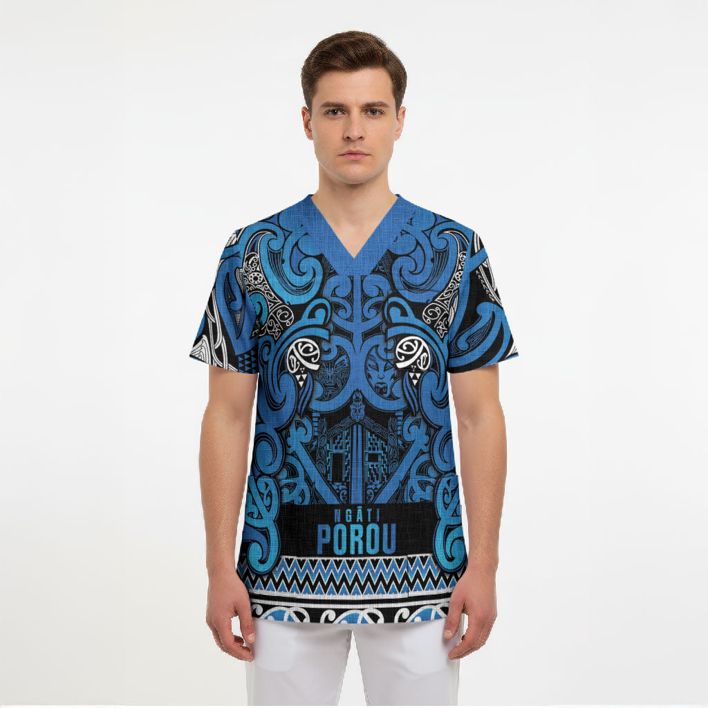 Aotearoa Iwi Ngati Porou Scrub Top Maori Wharenui House Tribal Pattern