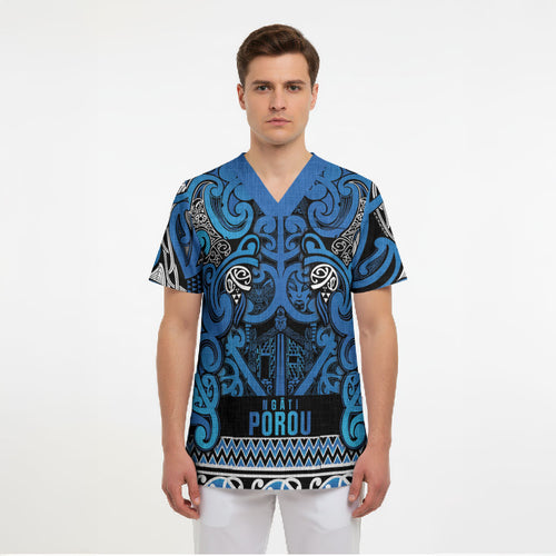 Aotearoa Iwi Ngati Porou Scrub Top Maori Wharenui House Tribal Pattern