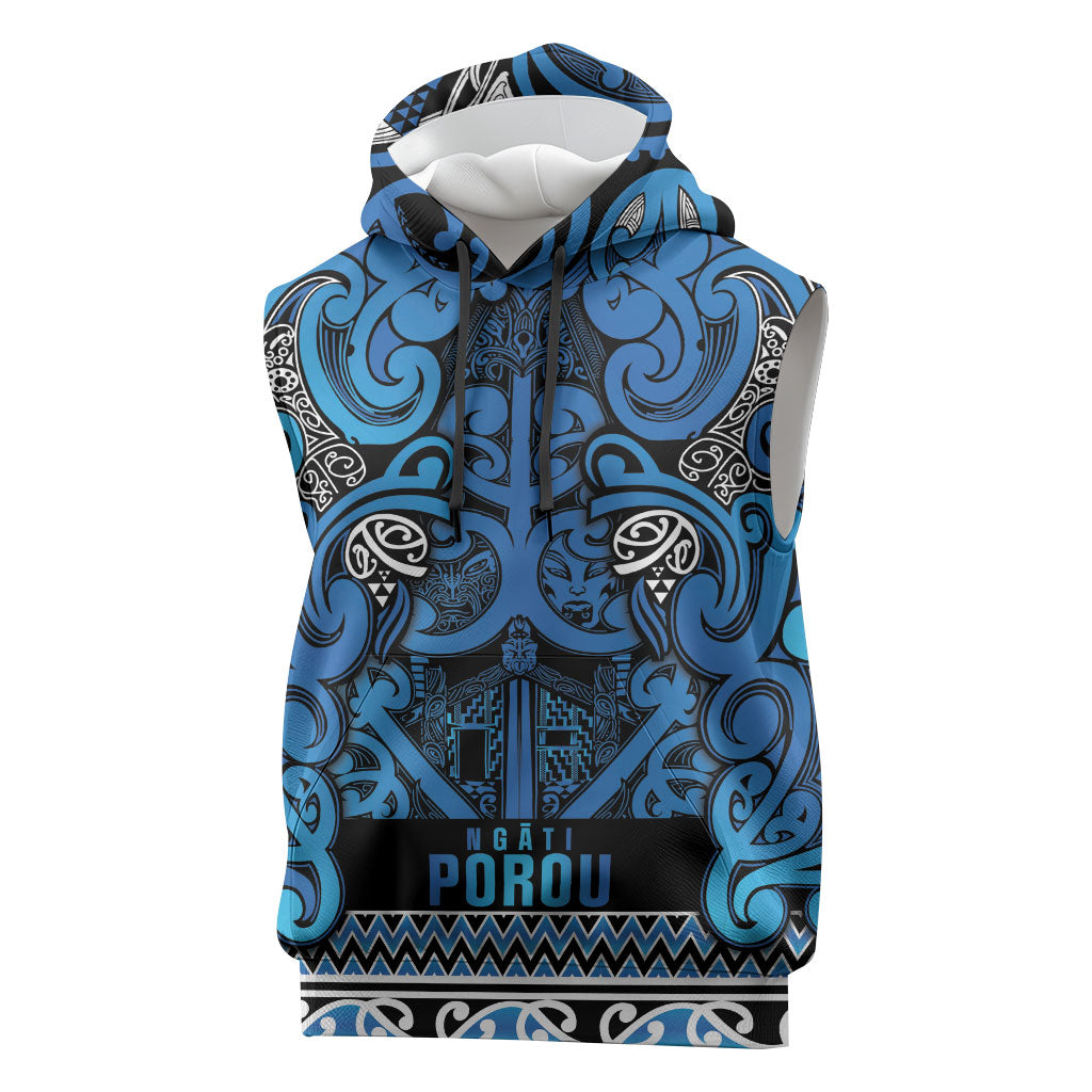 Aotearoa Iwi Ngati Porou Sleeveless Hoodie Maori Wharenui House Tribal Pattern