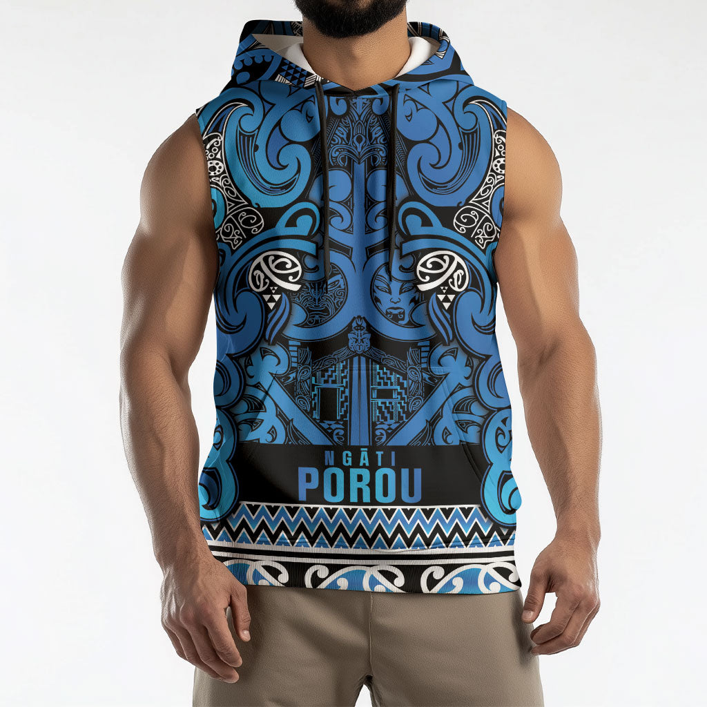 Aotearoa Iwi Ngati Porou Sleeveless Hoodie Maori Wharenui House Tribal Pattern