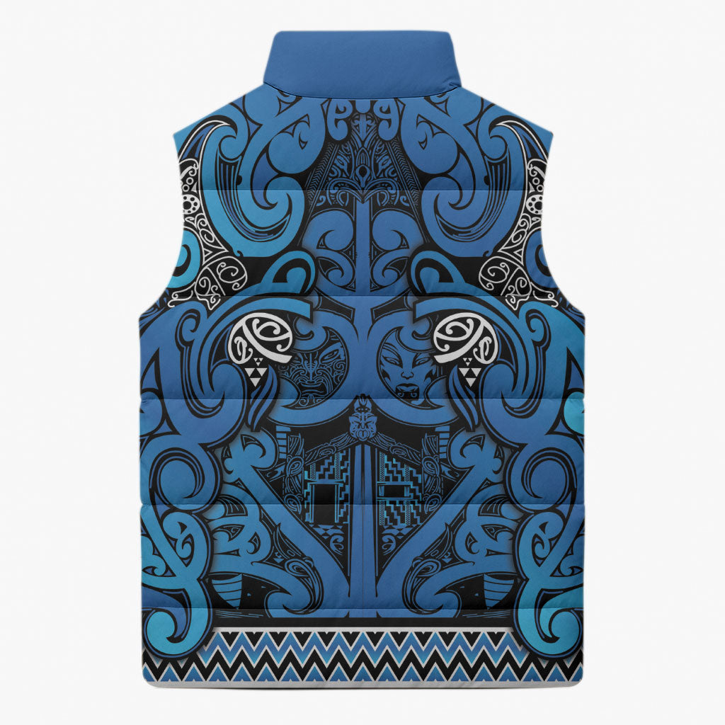 Aotearoa Iwi Ngati Porou Sleeveless Puffer Jacket Maori Wharenui House Tribal Pattern