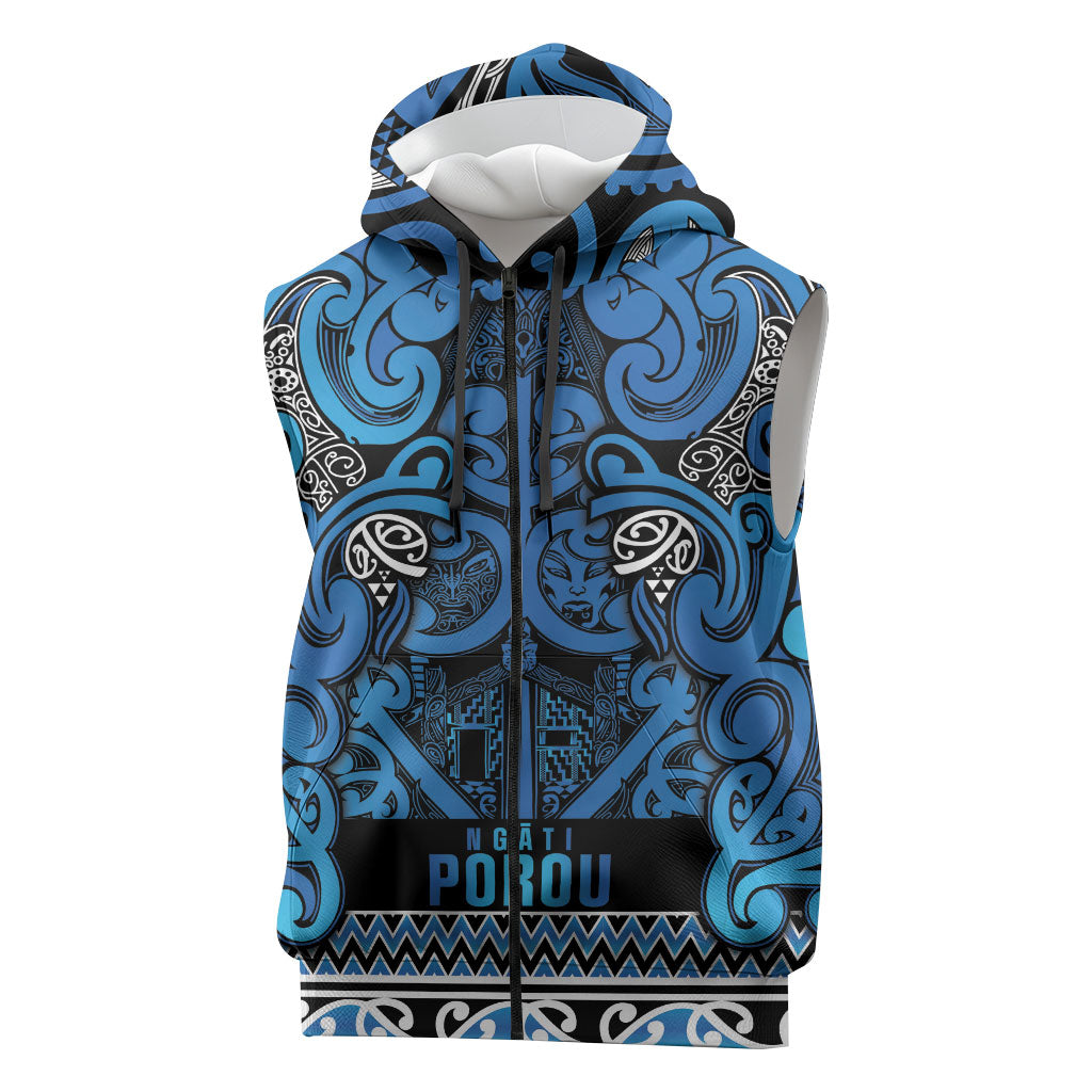 Aotearoa Iwi Ngati Porou Sleeveless Zip Hoodie Maori Wharenui House Tribal Pattern