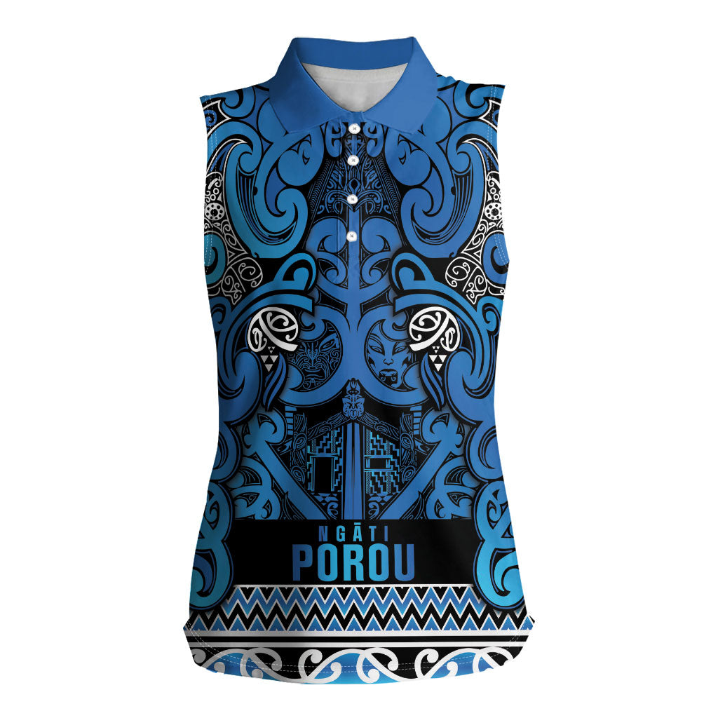 Aotearoa Iwi Ngati Porou Women Sleeveless Polo Shirt Maori Wharenui House Tribal Pattern