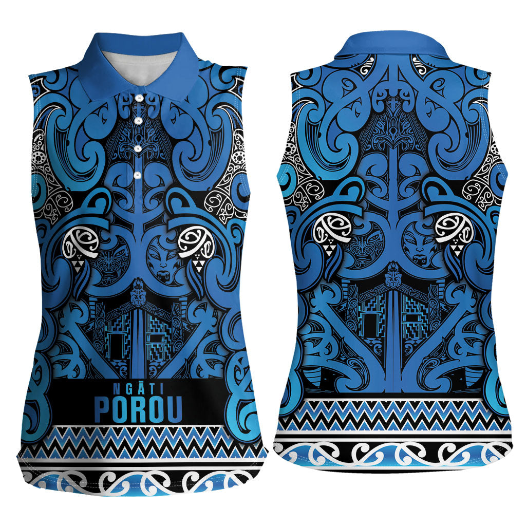 Aotearoa Iwi Ngati Porou Women Sleeveless Polo Shirt Maori Wharenui House Tribal Pattern