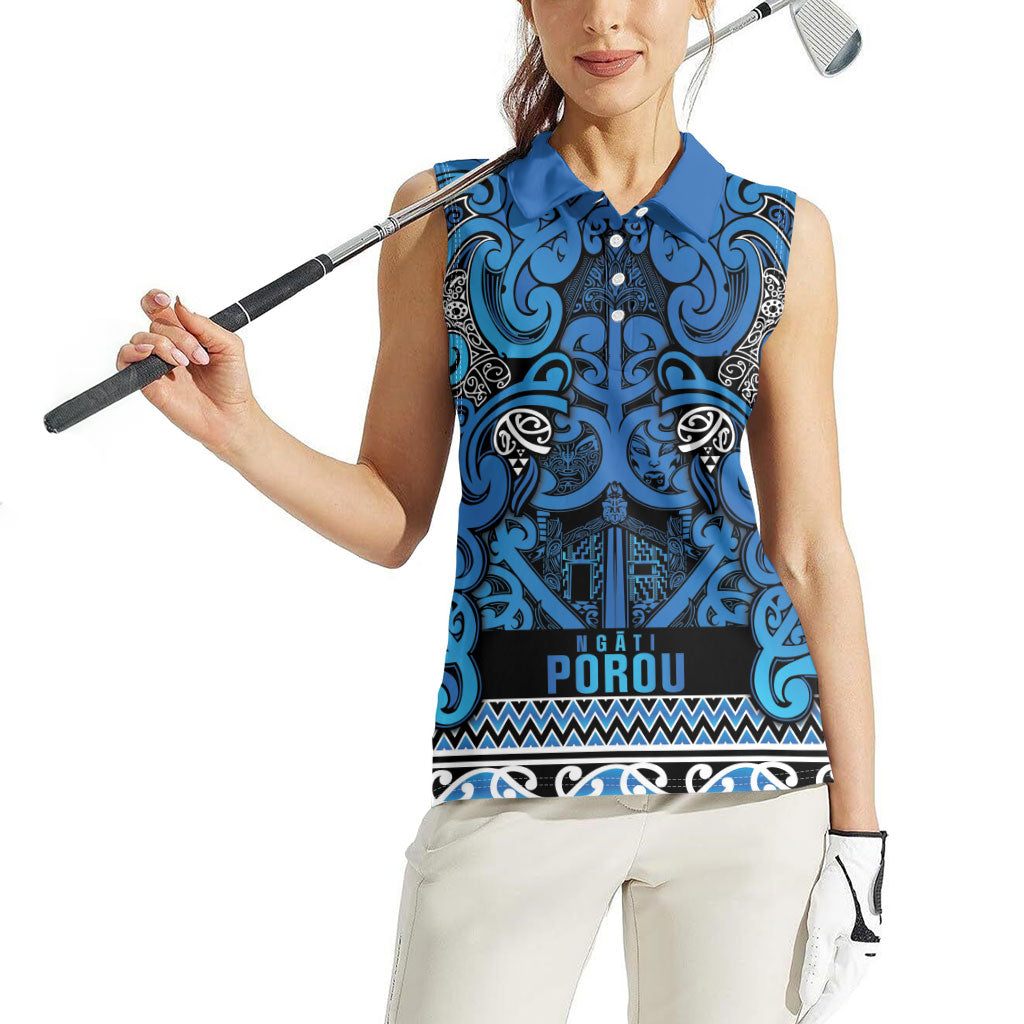 Aotearoa Iwi Ngati Porou Women Sleeveless Polo Shirt Maori Wharenui House Tribal Pattern