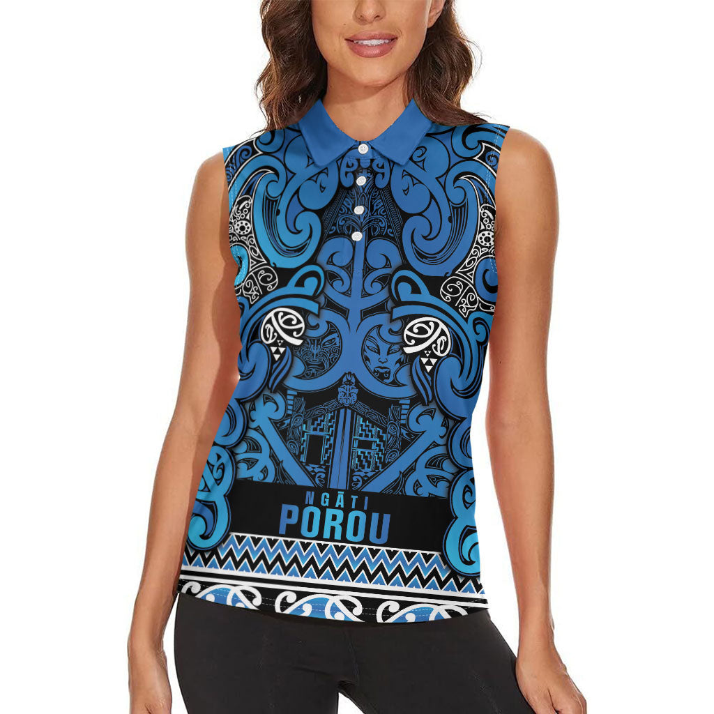 Aotearoa Iwi Ngati Porou Women Sleeveless Polo Shirt Maori Wharenui House Tribal Pattern