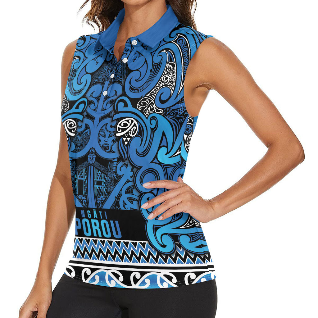 Aotearoa Iwi Ngati Porou Women Sleeveless Polo Shirt Maori Wharenui House Tribal Pattern