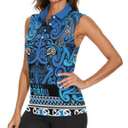 Aotearoa Iwi Ngati Porou Women Sleeveless Polo Shirt Maori Wharenui House Tribal Pattern