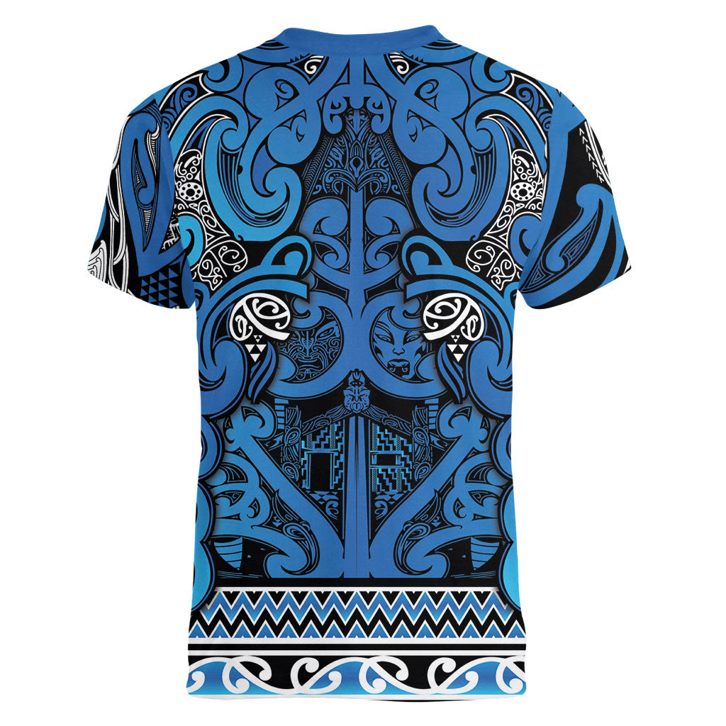 Aotearoa Iwi Ngati Porou Women V-Neck T-Shirt Maori Wharenui House Tribal Pattern