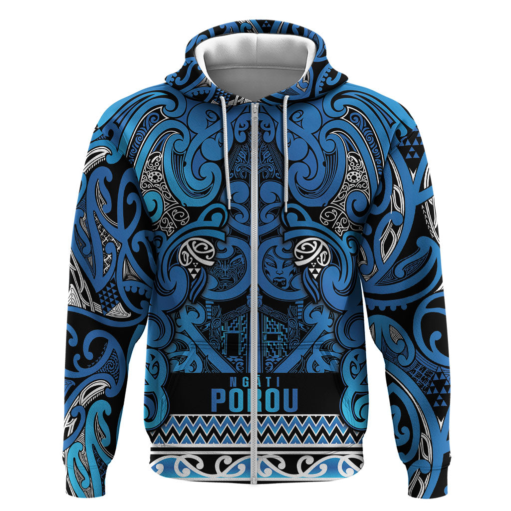 Aotearoa Iwi Ngati Porou Zip Hoodie Maori Wharenui House Tribal Pattern