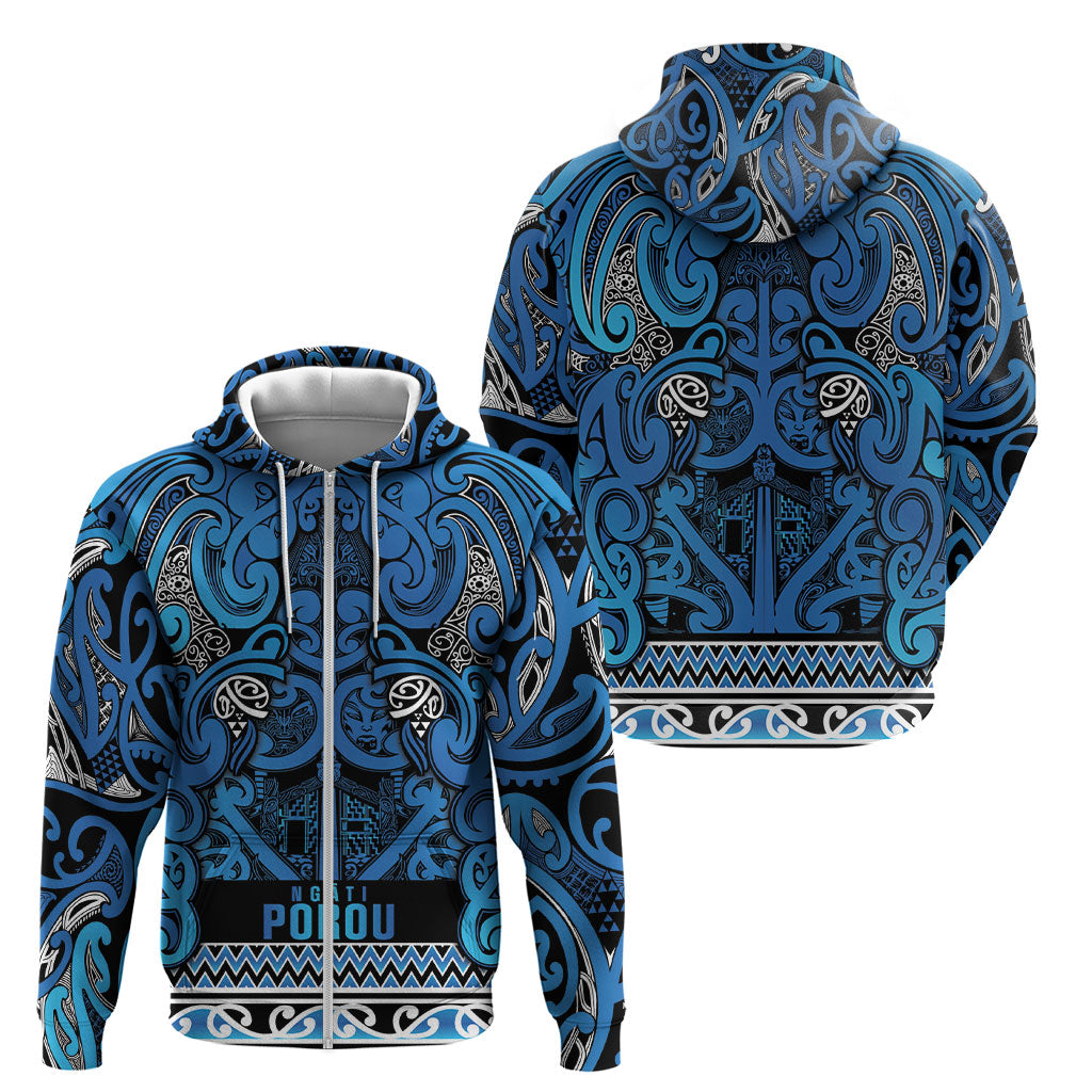 Aotearoa Iwi Ngati Porou Zip Hoodie Maori Wharenui House Tribal Pattern