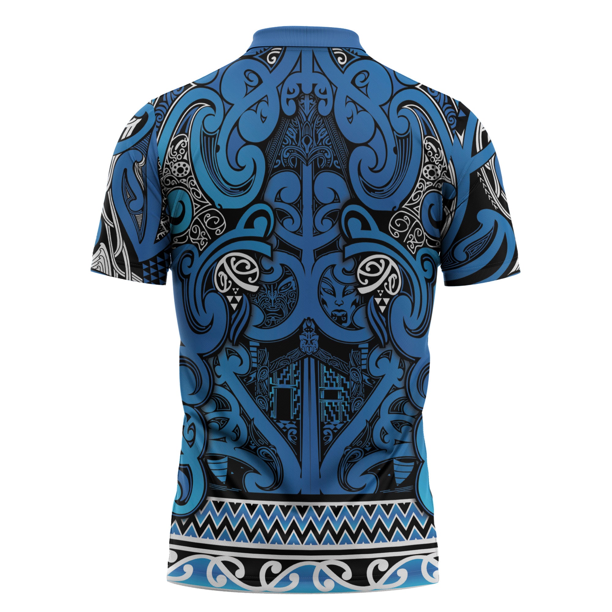 Aotearoa Iwi Ngati Porou Zipper Polo Shirt Maori Wharenui House Tribal Pattern