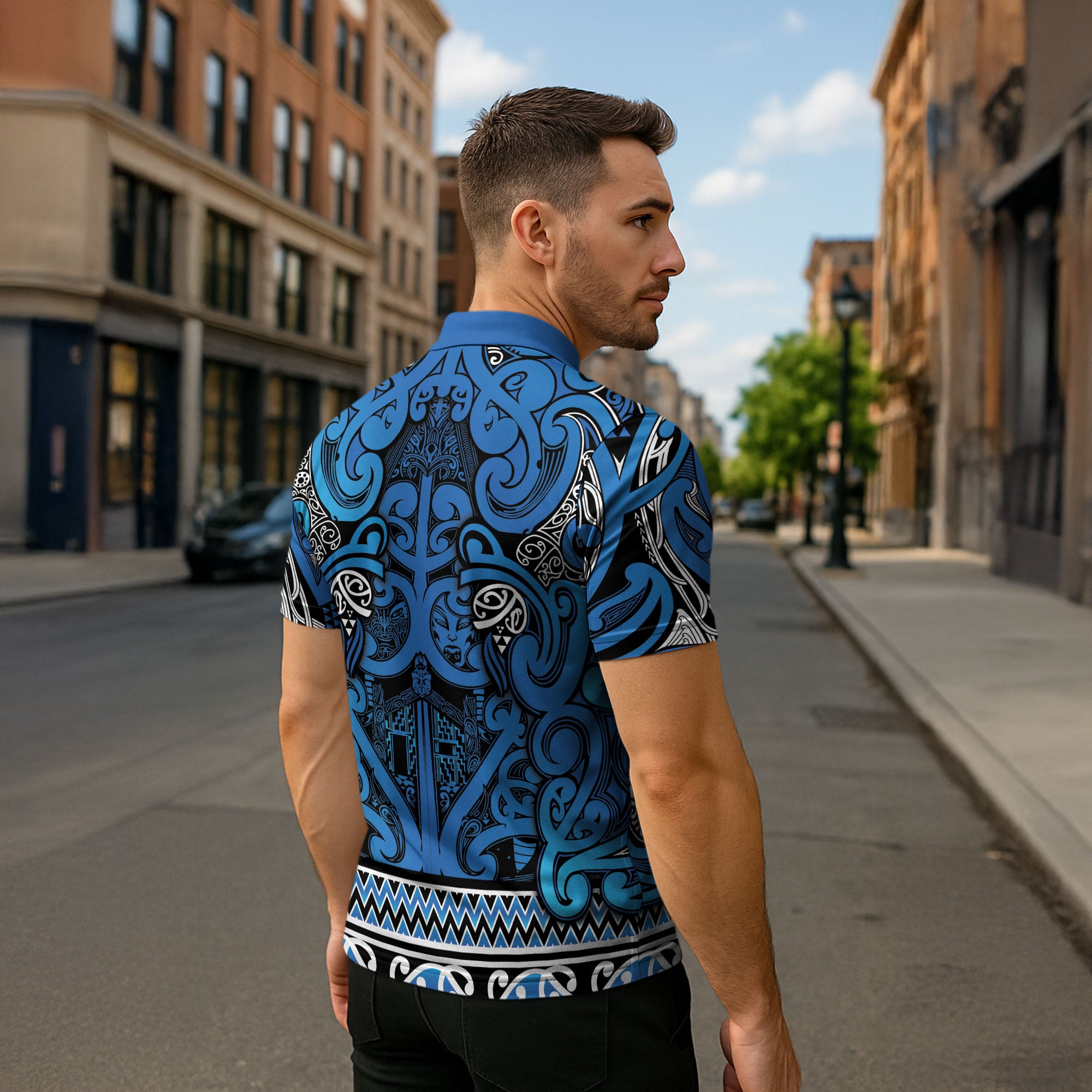 Aotearoa Iwi Ngati Porou Zipper Polo Shirt Maori Wharenui House Tribal Pattern