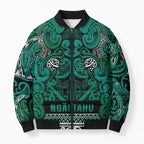 Aotearoa Iwi Ngai Tahu Bomber Puffer Jacket Maori Wharenui House Tribal Pattern