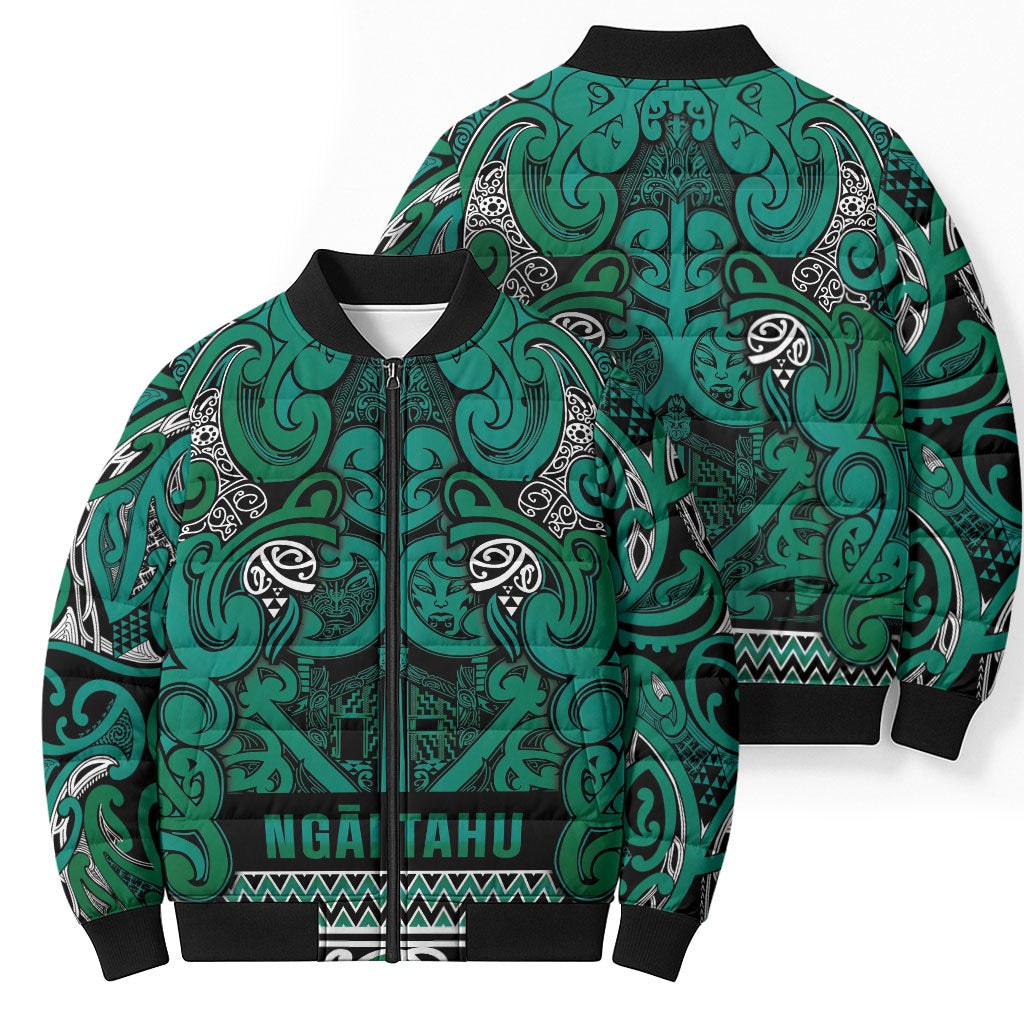 Aotearoa Iwi Ngai Tahu Bomber Puffer Jacket Maori Wharenui House Tribal Pattern
