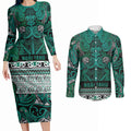 Aotearoa Iwi Ngai Tahu Couples Matching Long Sleeve Bodycon Dress and Long Sleeve Button Shirt Maori Wharenui House Tribal Pattern