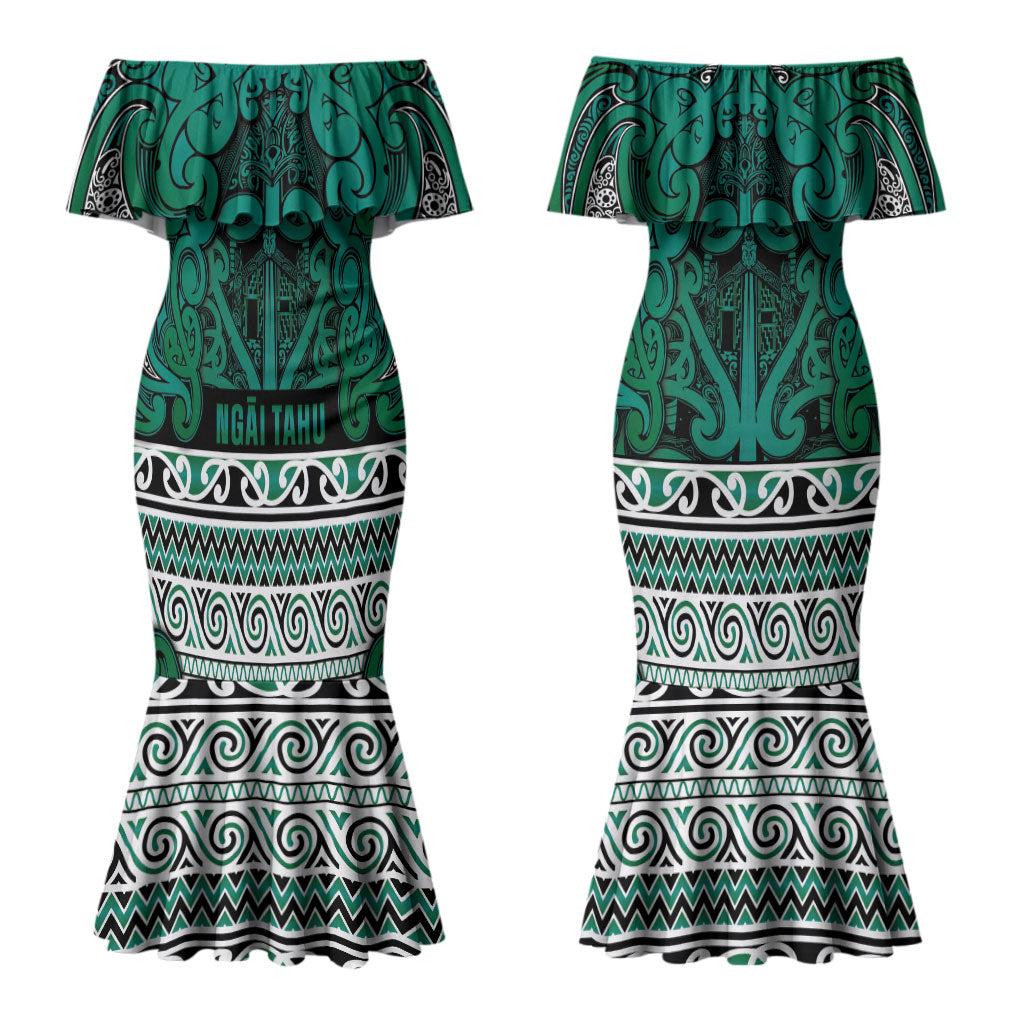 Aotearoa Iwi Ngai Tahu Couples Matching Mermaid Dress and Hawaiian Shirt Maori Wharenui House Tribal Pattern