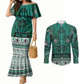 Aotearoa Iwi Ngai Tahu Couples Matching Mermaid Dress and Long Sleeve Button Shirt Maori Wharenui House Tribal Pattern