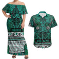 Aotearoa Iwi Ngai Tahu Couples Matching Off Shoulder Maxi Dress and Hawaiian Shirt Maori Wharenui House Tribal Pattern