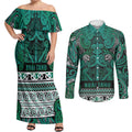 Aotearoa Iwi Ngai Tahu Couples Matching Off Shoulder Maxi Dress and Long Sleeve Button Shirt Maori Wharenui House Tribal Pattern