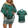 Aotearoa Iwi Ngai Tahu Couples Matching Off Shoulder Short Dress and Hawaiian Shirt Maori Wharenui House Tribal Pattern