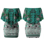 Aotearoa Iwi Ngai Tahu Couples Matching Off Shoulder Short Dress and Long Sleeve Button Shirt Maori Wharenui House Tribal Pattern