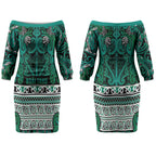 Aotearoa Iwi Ngai Tahu Couples Matching Off The Shoulder Long Sleeve Dress and Long Sleeve Button Shirt Maori Wharenui House Tribal Pattern