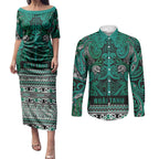 Aotearoa Iwi Ngai Tahu Couples Matching Puletasi and Long Sleeve Button Shirt Maori Wharenui House Tribal Pattern