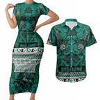Aotearoa Iwi Ngai Tahu Couples Matching Short Sleeve Bodycon Dress and Hawaiian Shirt Maori Wharenui House Tribal Pattern