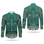 Aotearoa Iwi Ngai Tahu Couples Matching Short Sleeve Bodycon Dress and Long Sleeve Button Shirt Maori Wharenui House Tribal Pattern